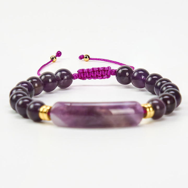Armband Erdbeerquarz Grüner Aventurin – Positivität mit lila Perlen am Handgelenk