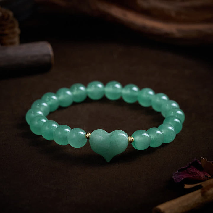 Armband Erdbeerquarz Grüner Aventurin – Liebe mit Herz Perlen Schmuck