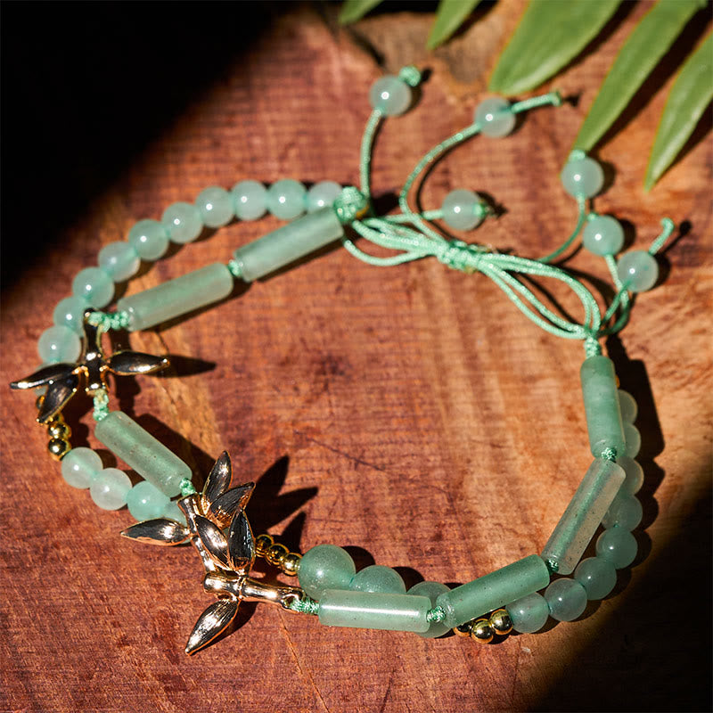 Armband Grüner Aventurin Bambus Stärke Balance Edelstein Holz Naturstein Schmuck