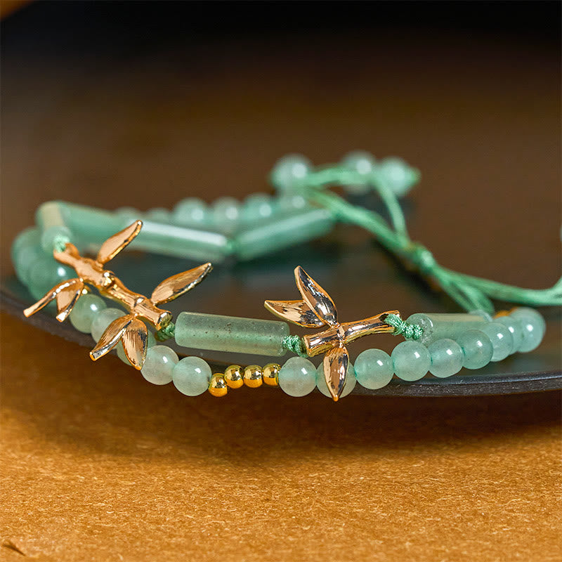 Armband Grüner Aventurin Bambus Stärke Balance Edelstein Schmuck Handgelenk