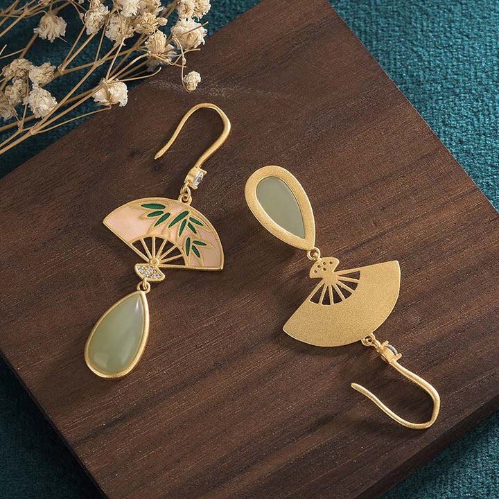 Ohrringe Aventurin Fächer Glück goldfarben Boho Schmuck spirituell Ohrhänger