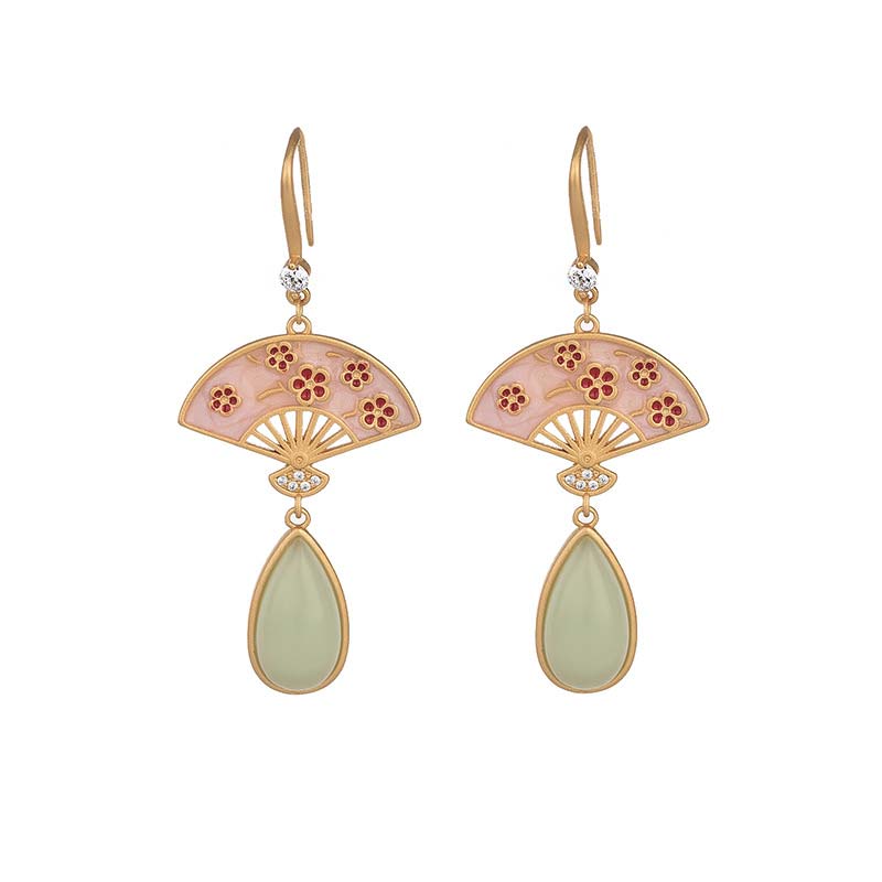 Ohrringe Aventurin Fächer – Glück Kirschblüten grün rosé Boho Schmuck spirituell
