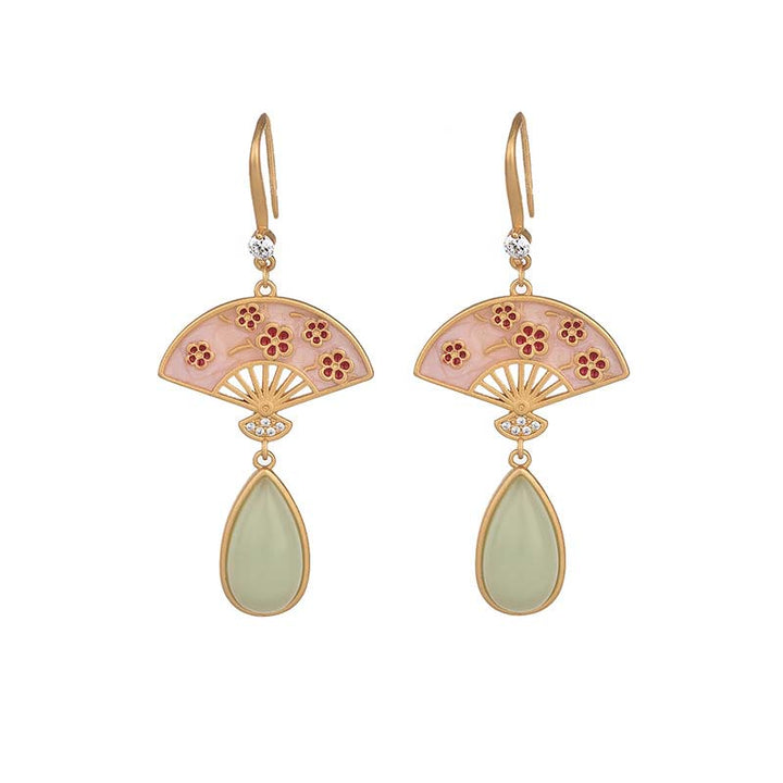 Ohrringe Aventurin Fächer – Glück Kirschblüten grün rosé Boho Schmuck spirituell