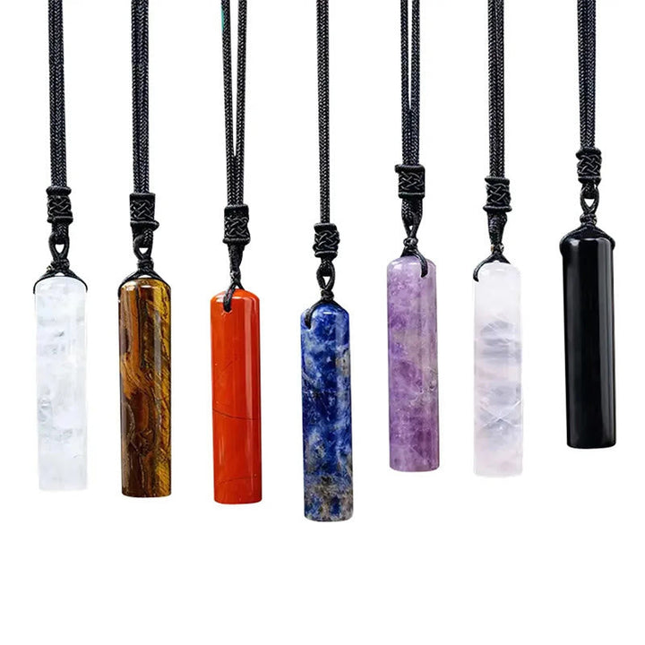 Heilstein Zylinder Anhänger Kette Amethyst Rosenquarz Aventurin Naturstein
