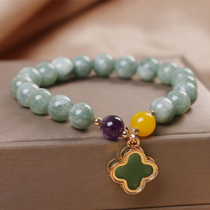 Armband Jade Kleeblatt – Glück & Liebe