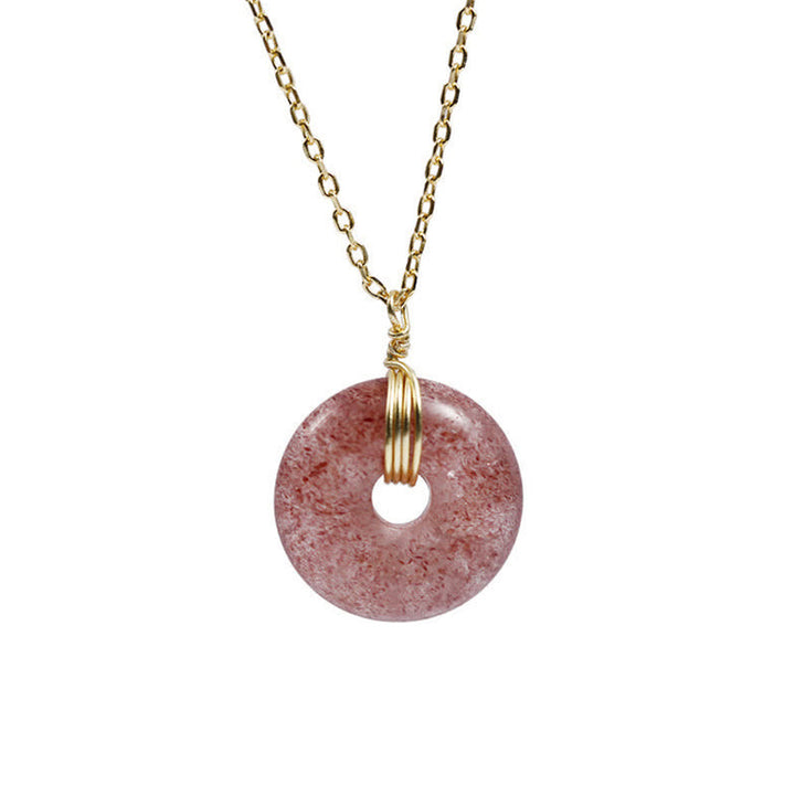 Kette 925er Silber Erdbeerquarz Buddha Heilung Donut Anhänger gold