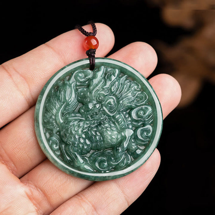 Jade Anhänger Qilin grün Fülle Natur