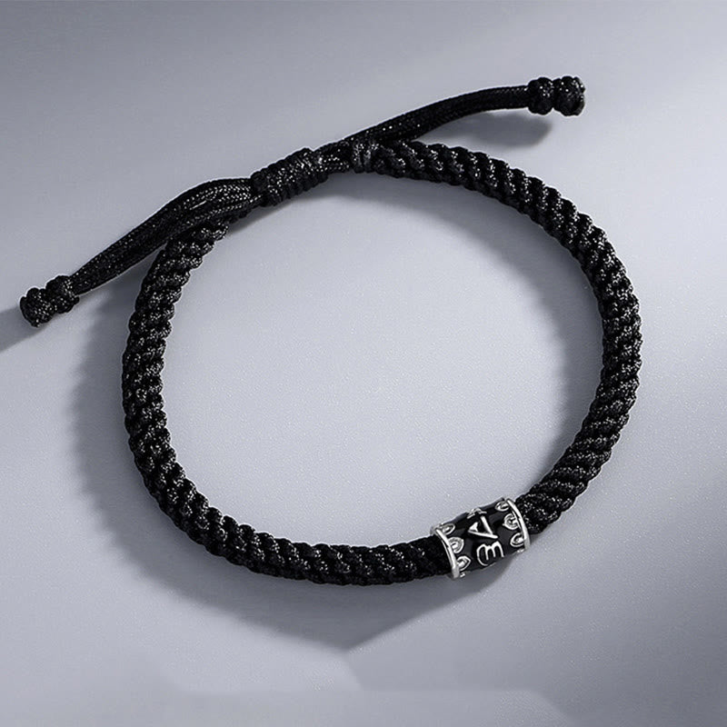 Schwarzes Armband 925 Silber Om Mani Padme Hum Flachlage Studio