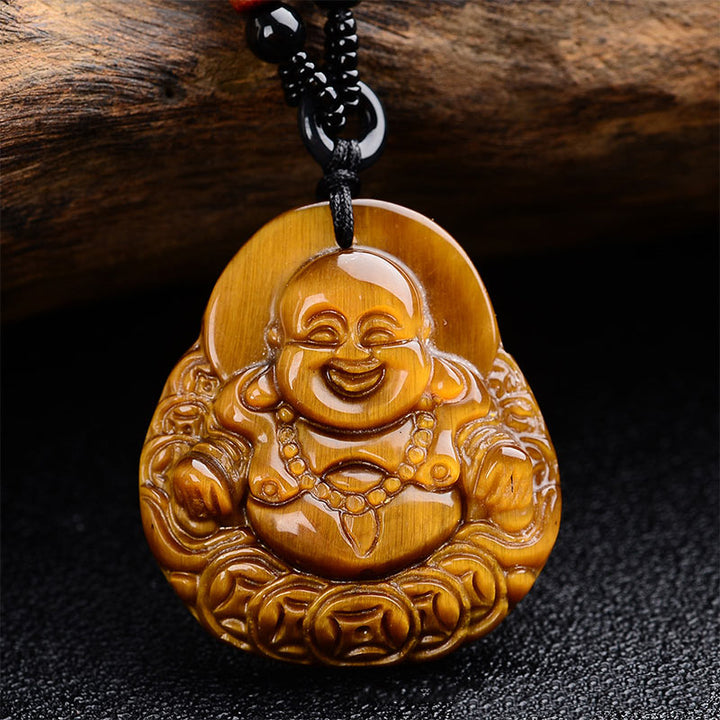 Kette Tigerauge lachender Buddha Segen Anhänger Naturstein