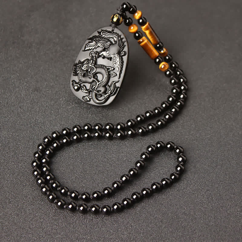 Obsidian Kette Tiger Auge Phönix Drache Schutz