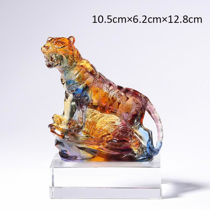 Figur Tiger Liuli Kristall Schutz Bunt mit Sockel