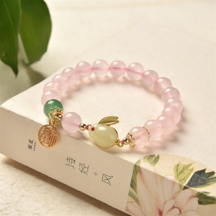 Armband Jahr des Hasen Pink Kristall Grüner Achat - Liebe Glück