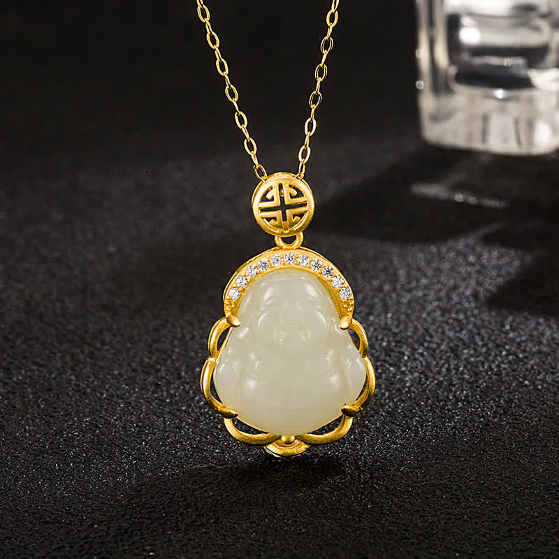 Anhänger Kette Hetian-Jade Lachender Buddha – Schutz
