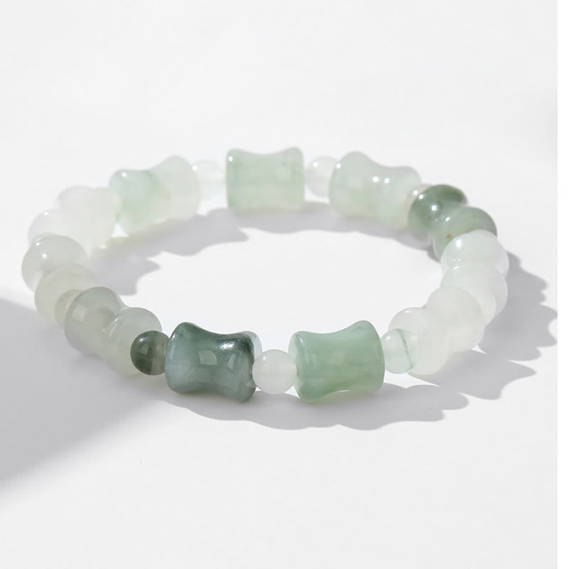 Armband Jade Bambus Glück Fülle Energie grüne weiße Steine elastisch