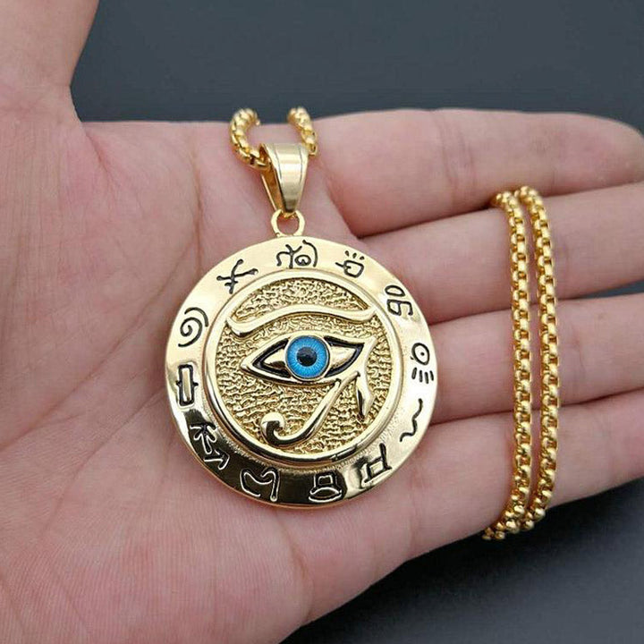 Anhänger Kupfer Horusauge goldfarben mit blauem Auge Schutzamulett