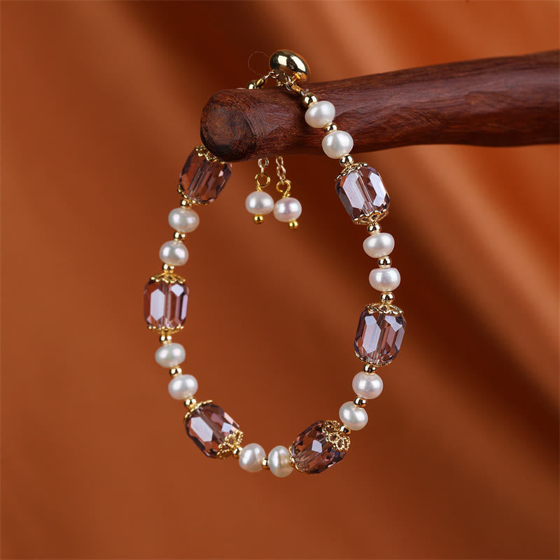 Armband Amethyst Perle Heilstein mit Perlen braun golden elegant