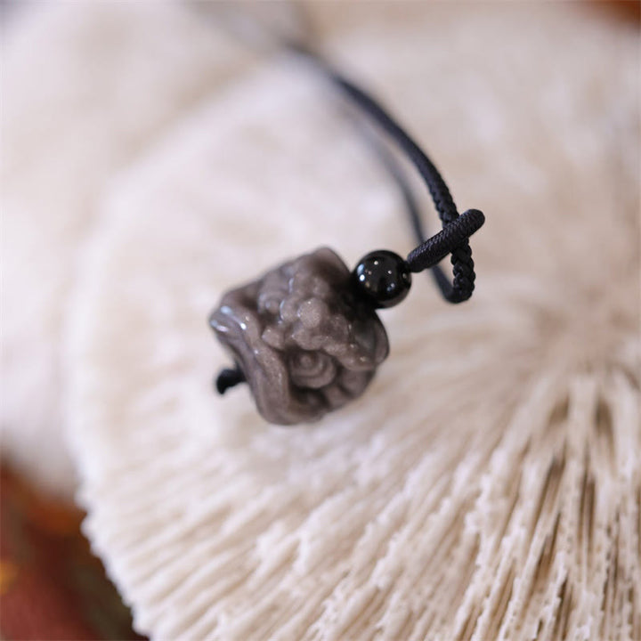 Kette schwarzer Obsidian tanzender Löwe – Schutz