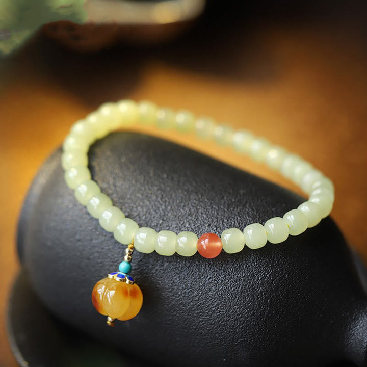 Armband Roter Achat Kristall – Wohlstand mit hellem Jade und Anhänger