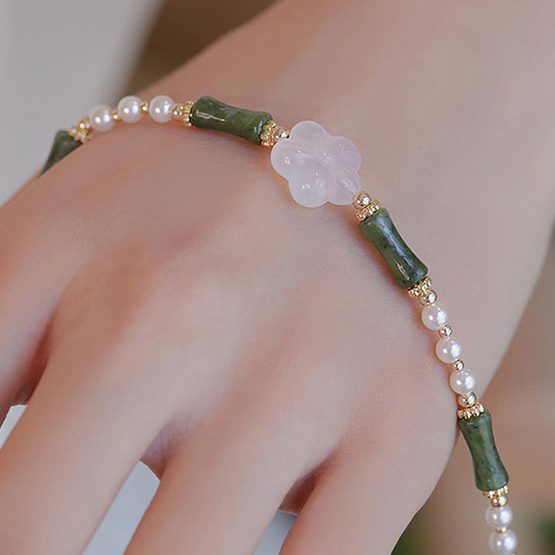 Armband Achat Perle Bambus Frieden grüner Naturstein elegant getragen