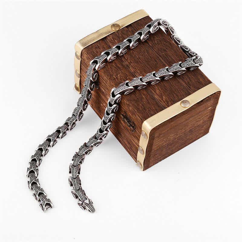 Anhänger Kette Titanium Drachen Schutz Viking Holzbox