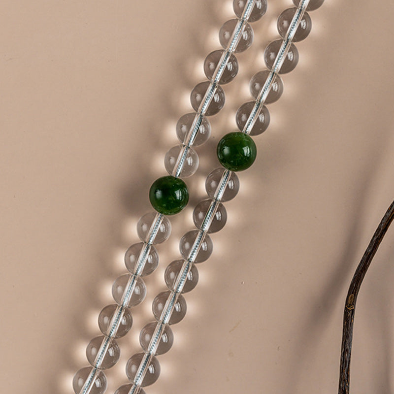 Mala 108 Perlen Weißer Kristall Jade grüne Perlen Schnur Schmuck