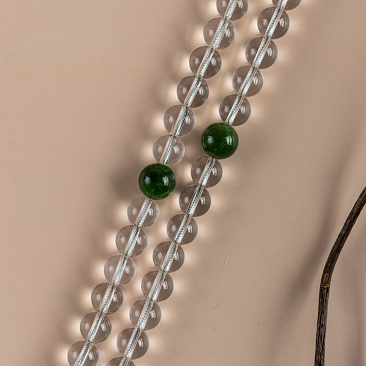 Mala 108 Perlen Weißer Kristall Jade grüne Perlen Schnur Schmuck