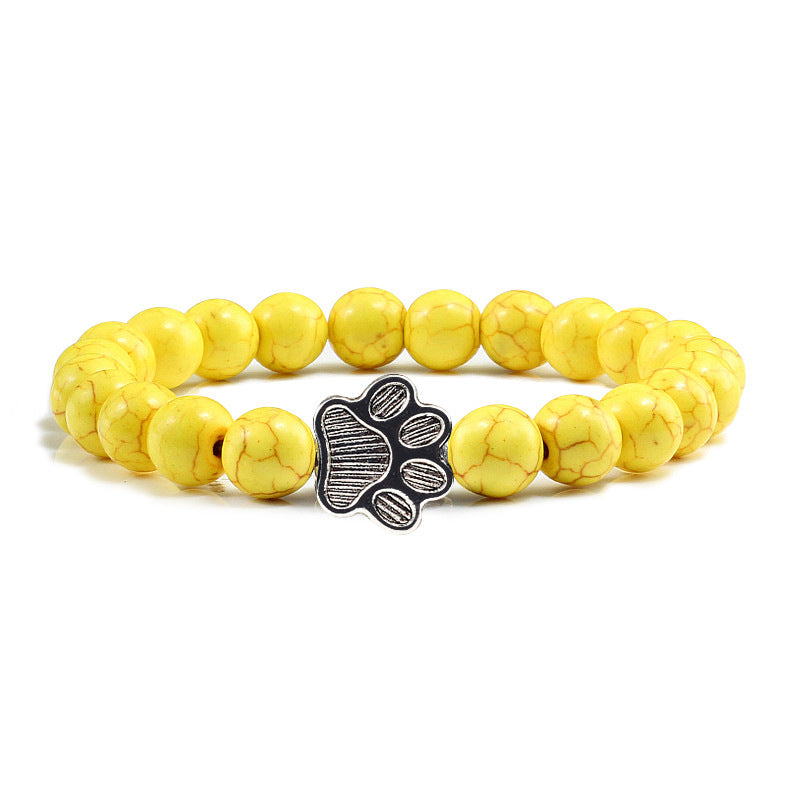 Gelbes Armband Hund Charm elastisch Naturstein Perlen elegant.