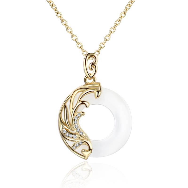 Kette Obsidian Chalcedon Lotus – Bild 3 – Goldkette Anhänger weiß Chalcedon Lotus vergoldet Naturstein elegant