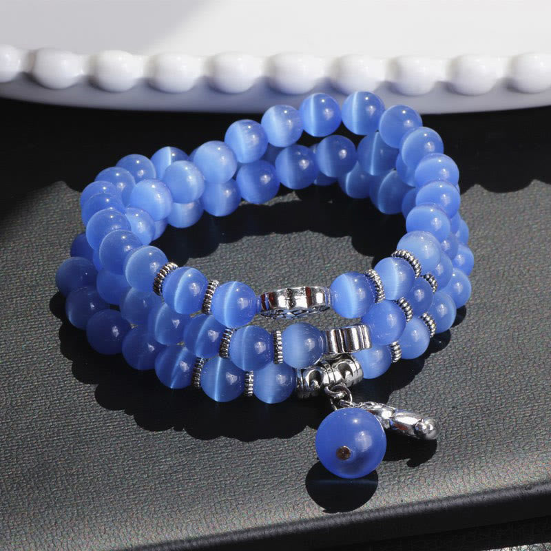 Blaues Katzenauge Armband PiXiu Dreifach Naturstein elastisch Armband