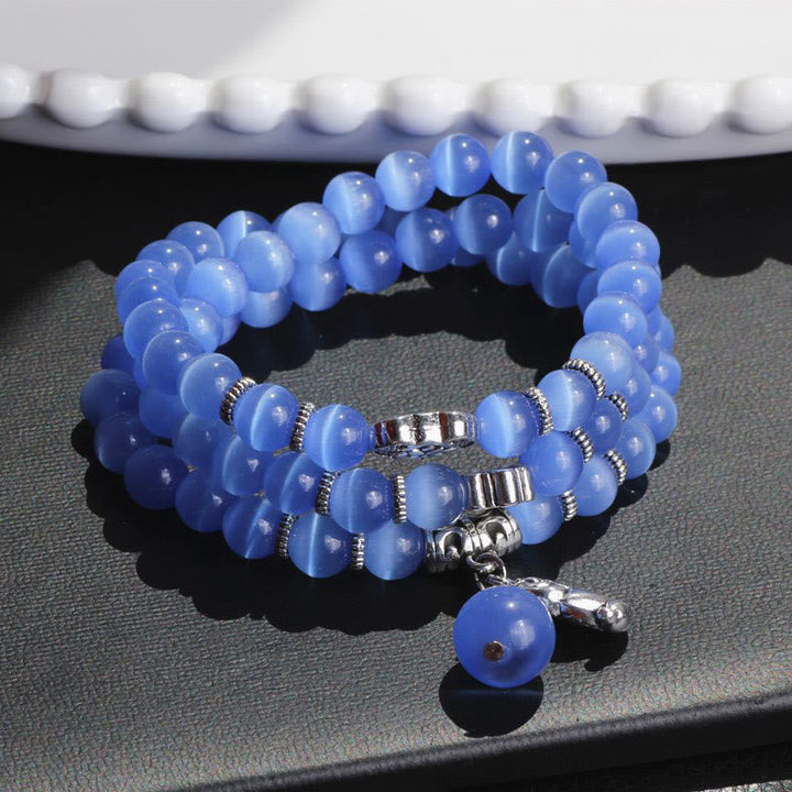 Blaues Katzenauge Armband PiXiu Dreifach Naturstein elastisch Armband