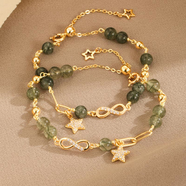 Grünes Stein Armband Kupfer Stern Schutz Liebe elegant golden Kette