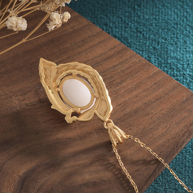Anhänger Weiße Jade Pfau Gold Segen