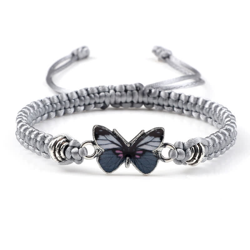 Armband Schmetterling – Liebe mit schwarzem Schmetterling Anhänger grau geflochten