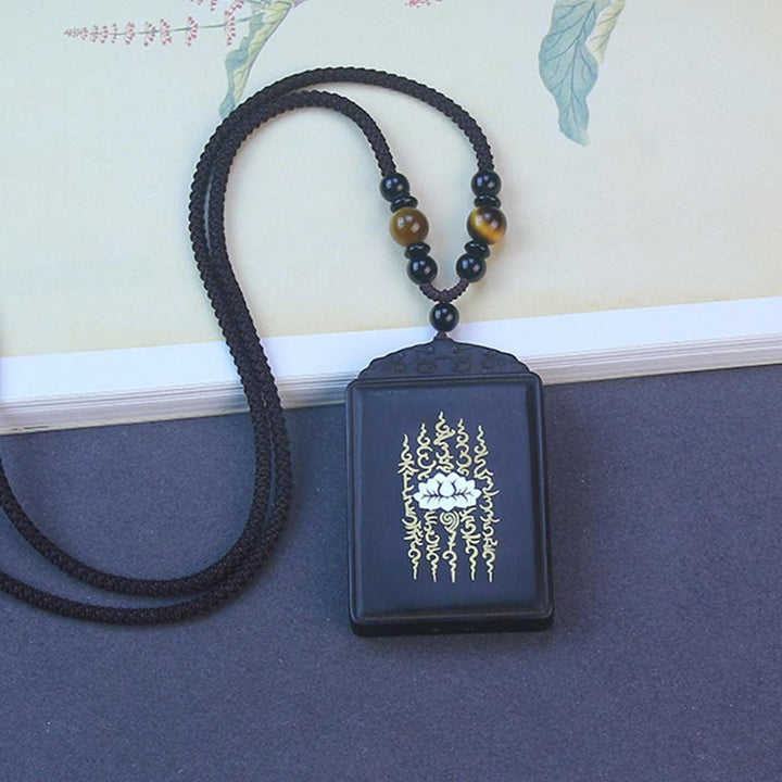 Lotus Anhänger, schwarze Kette, Perlen Schmuck, Meditation