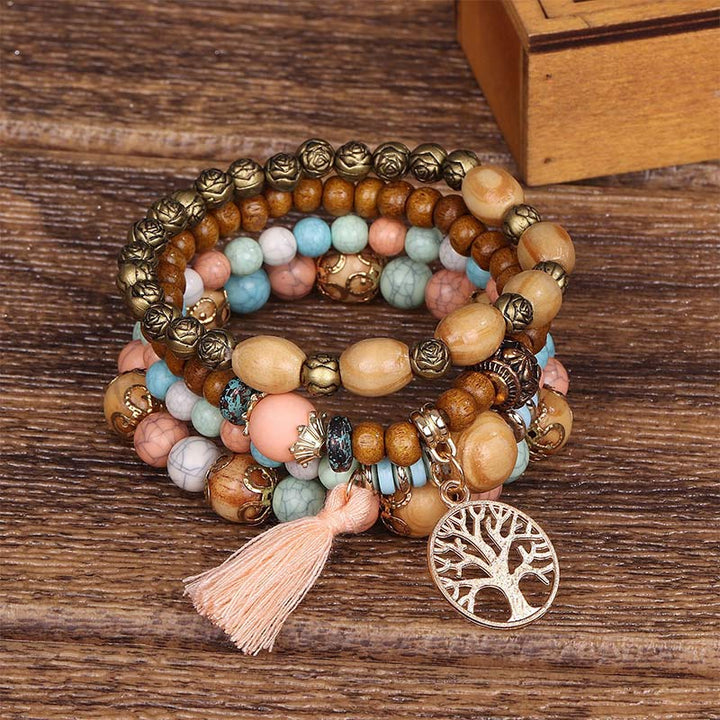 Armband – Heilung mit Holz, Stein und Baum-Anhänger elegant.