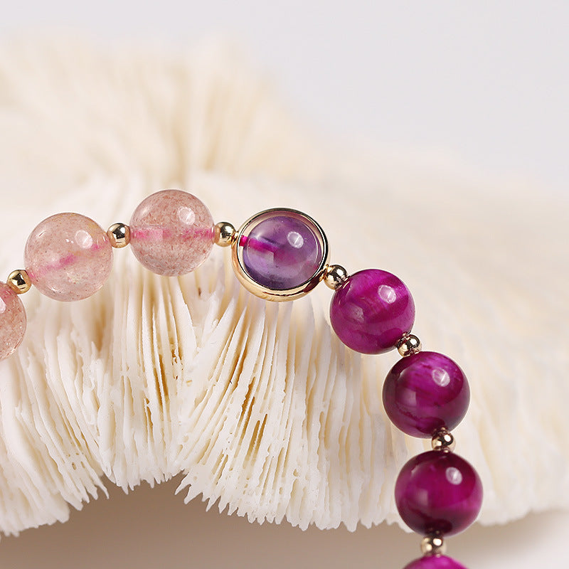 Armband Erdbeerquarz Pixiu – Liebe mit rosa und violetten Steinen