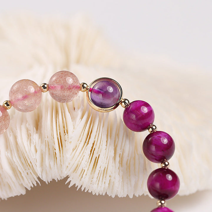 Armband Erdbeerquarz Pixiu – Liebe mit rosa und violetten Steinen