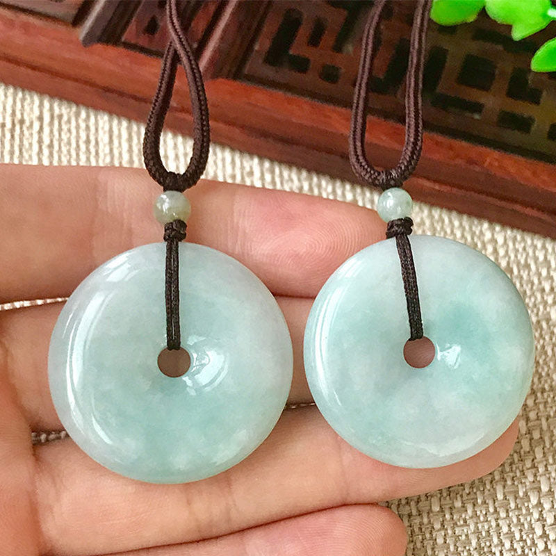 Jade Anhänger Kette Buddha-Perlen Glück Donut grün