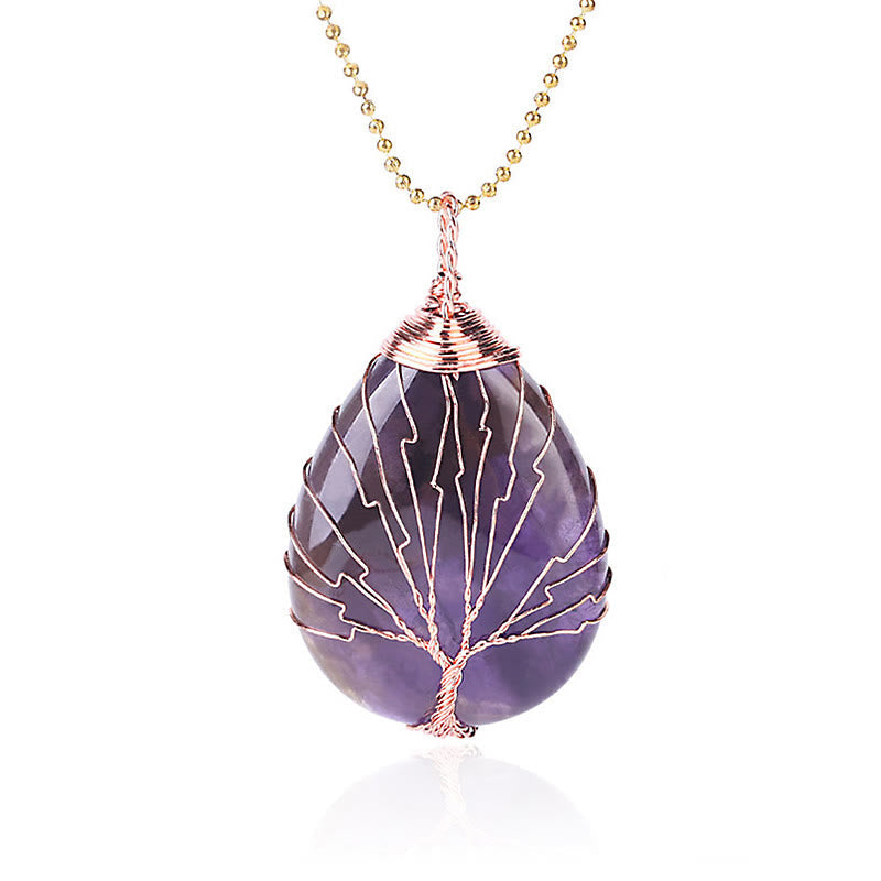 Kette Quarz Lebensbaum Anhänger Amethyst Heilstein Naturstein lila