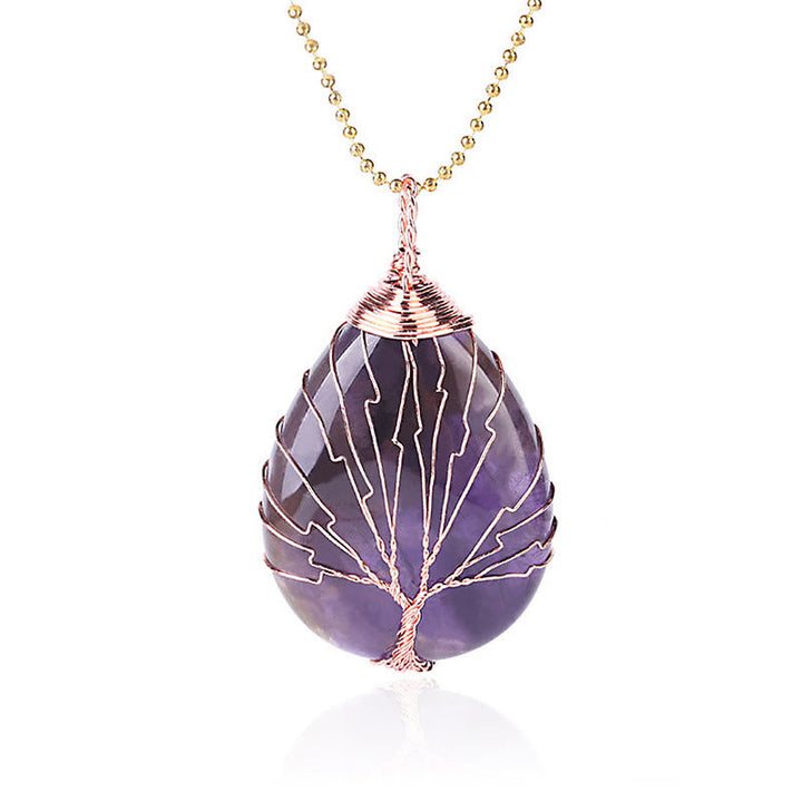 Kette Quarz Lebensbaum Anhänger Amethyst Heilstein Naturstein lila