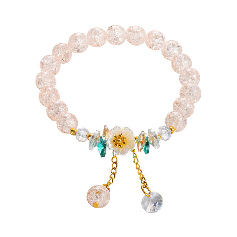 Armband Blume Glas rosa Perlen goldene Verzierungen Anhänger