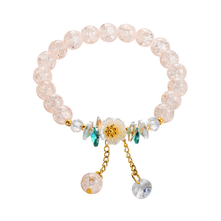 Armband Blume Glas rosa Perlen goldene Verzierungen Anhänger