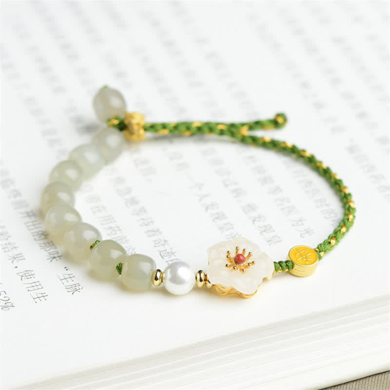 Armband 925 Silber Jade Pfirsichblüte – Glück