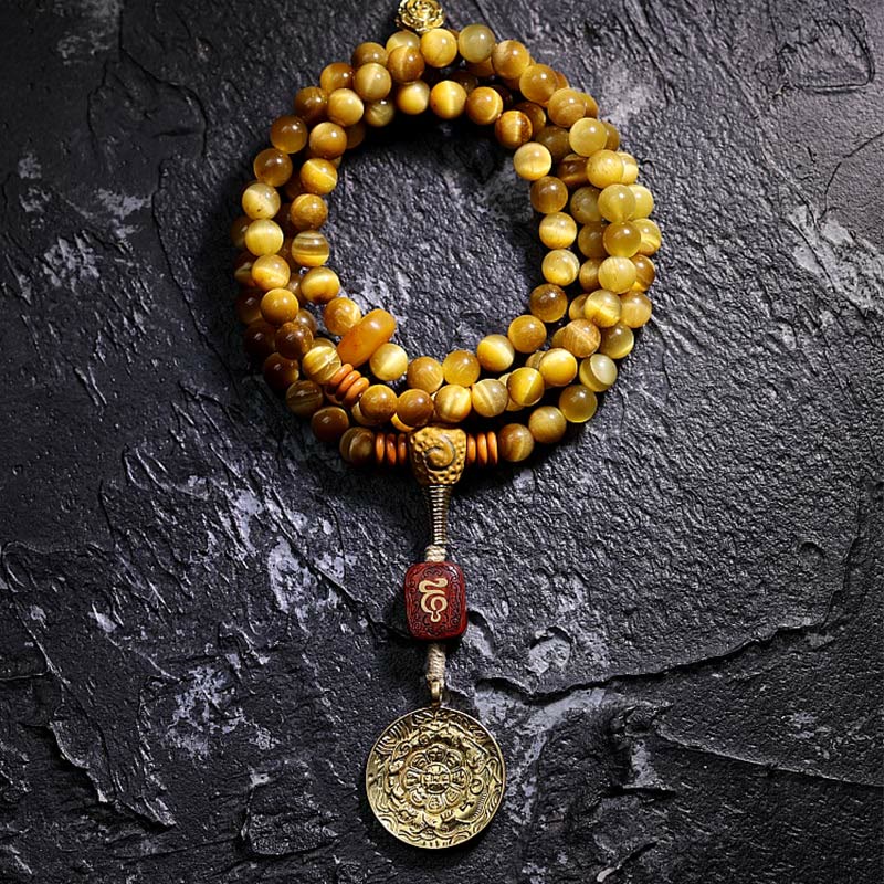 Mala Tigerauge Kupfer – Schutz Armband mit goldenem Anhänger