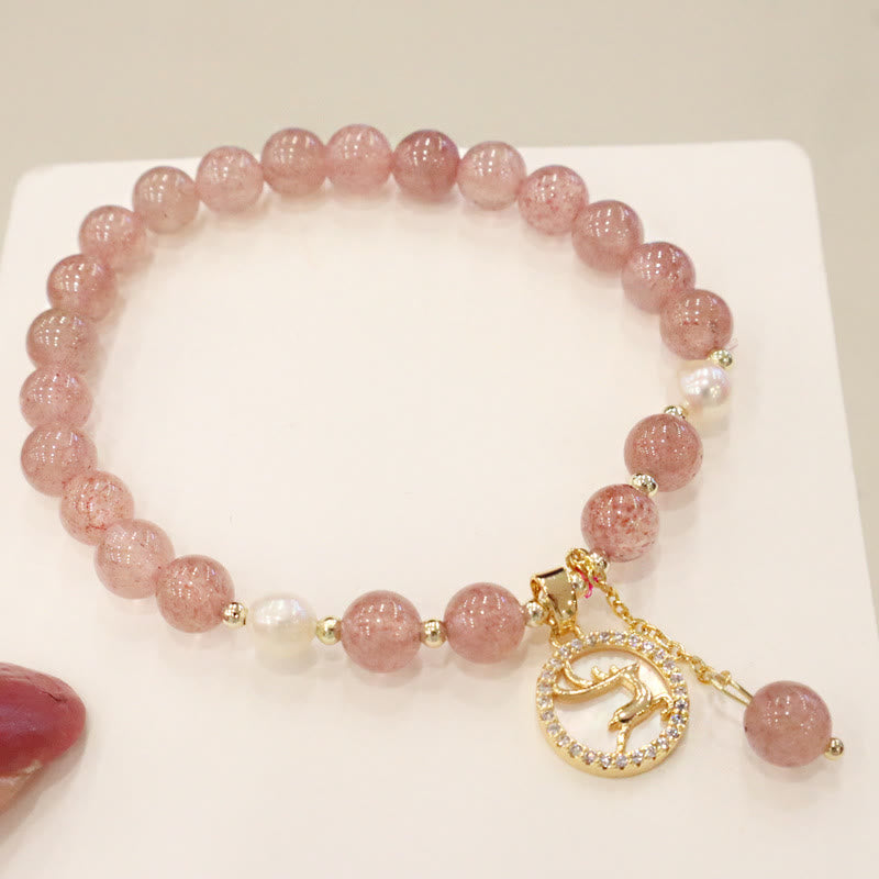 Armband Erdbeerquarz Perle Fu-Zeichen Heilung rosé Naturstein elegant