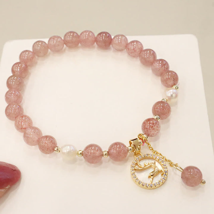 Armband Erdbeerquarz Perle Fu-Zeichen Heilung rosé Naturstein elegant