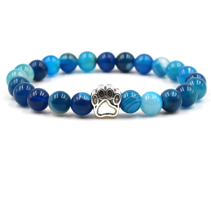 Armband Achat – Ruhe blaue Natursteinperlen Pfotencharm elastisch tragbar