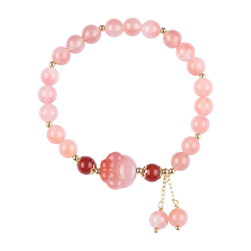 Rosenquarz Armband mit roten Achat Perlen Anhänger elegant