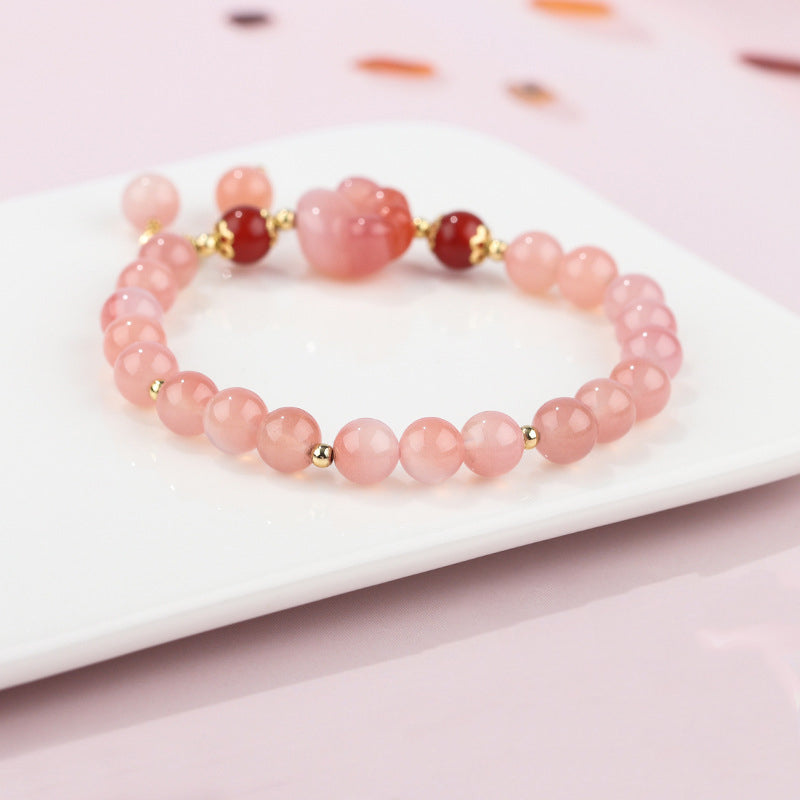 Rosaquarz Armband mit roten Achat Perlen gold Akzenten elegant