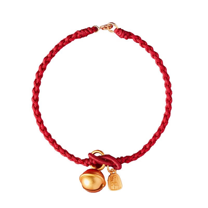 Rotes Armband Fu-Zeichen – Glück mit goldenem Anhänger elegant.
